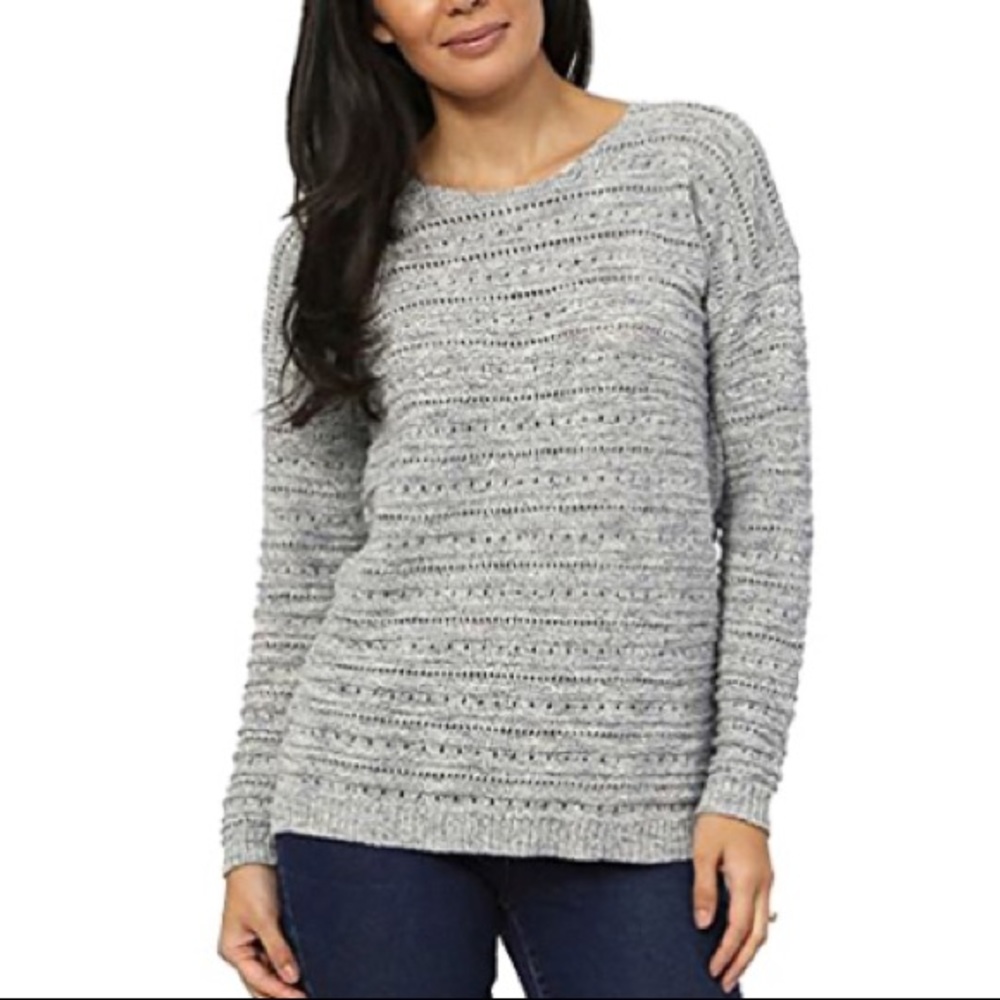Leo & Nicole Ladies' Pointelle Opal Gray Sweater L